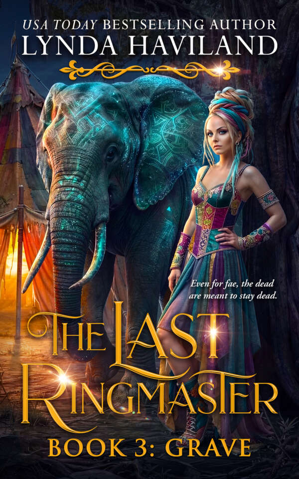 Main character Harley with elephant and circus tent behind her.