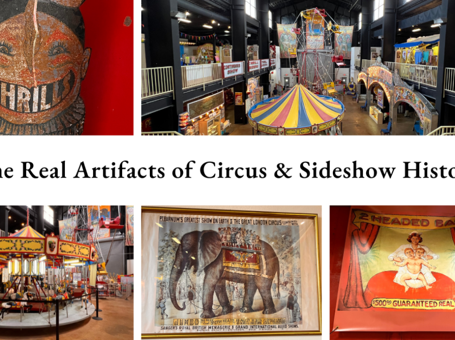 Photos from visiting the Showmen's museum: ferris wheel, banners, carousel